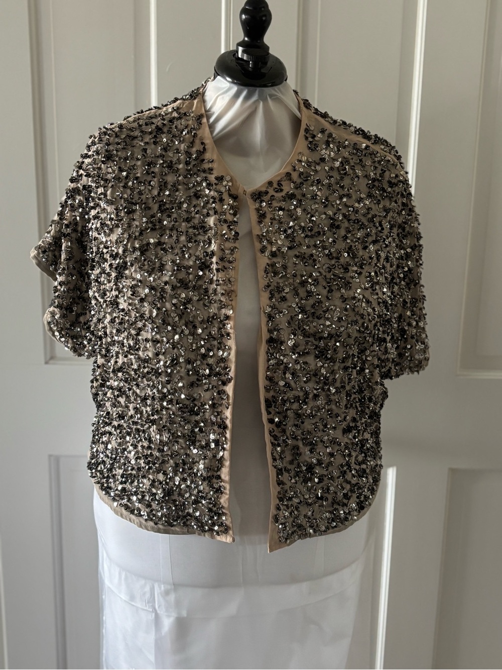 Eloquii Taupe Sequin & Bead Short Sleeve Crop Jacket